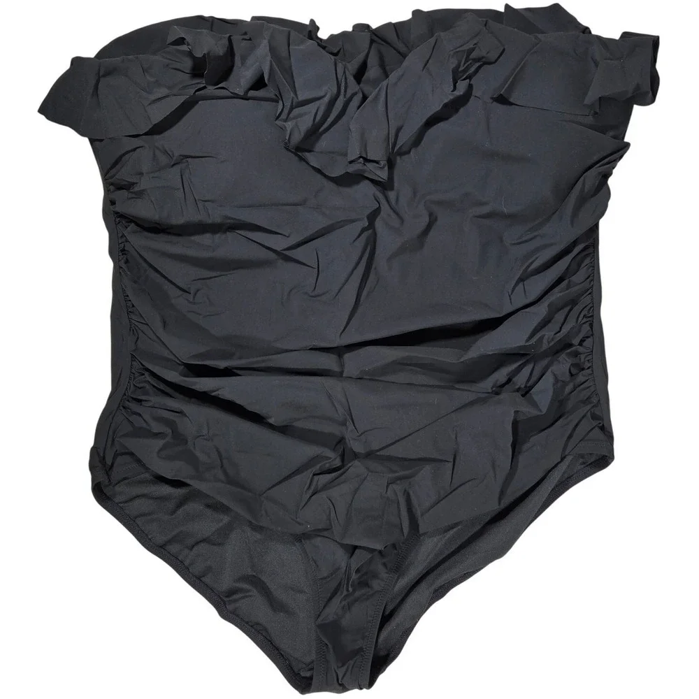 J. Crew Matte ruched one-piece swimsuit‎ with ruffles in Black Plus 24 NWT